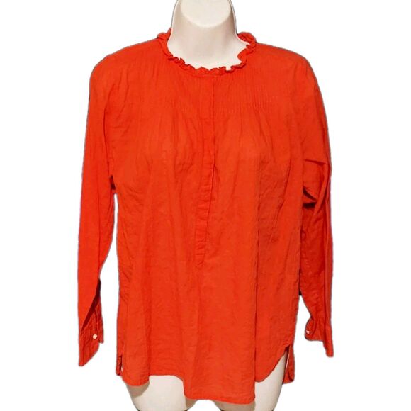 J Crew Women's Top Sz 4 Red Shirt Button Front Blouse Chiffon Merchantile - Picture 1 of 10